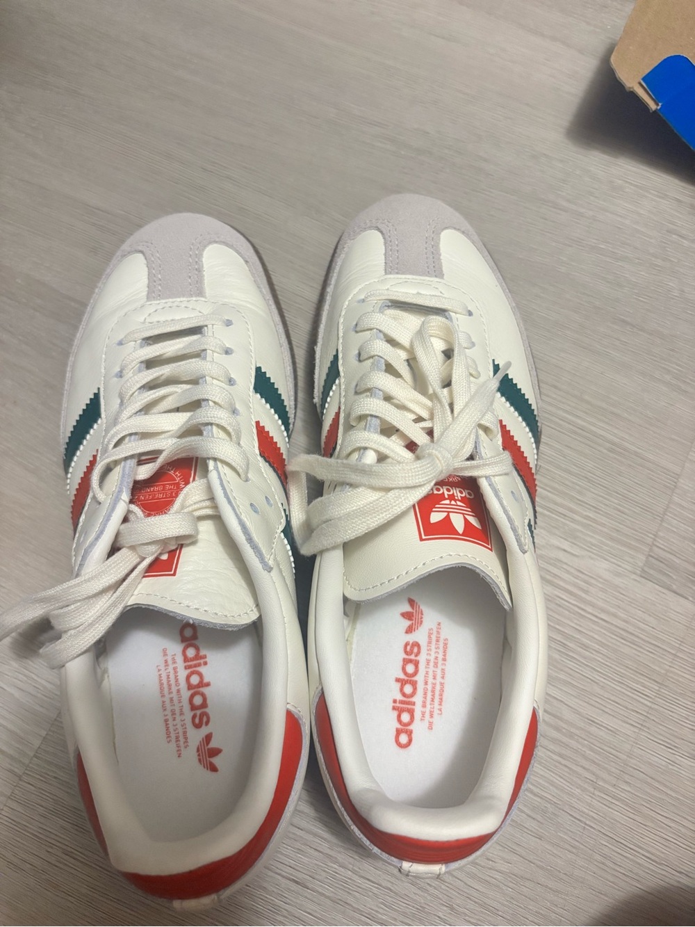 Kids adidas White Sneakers with Red & Green Stripe Accents